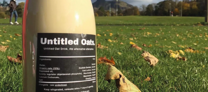 Untitled Oats plant based milk bottle on grass