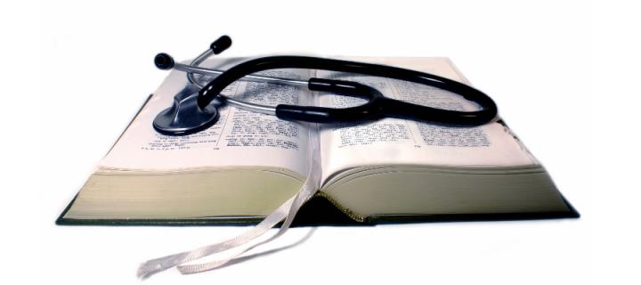 Medical book with stethoscope