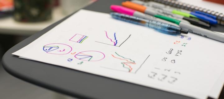 Visual representations of data drawn in coloured pen