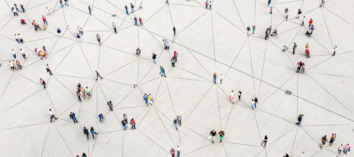 Aerial view of people connected to each other