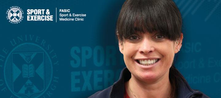 Image of physiotherapist Tracy McAdam with FASIC sport & Exercise Medicine Clinic logo