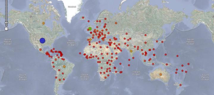 MOOC Map showing the geographical location of the participants on the Edinburgh MOOCs, February 2013