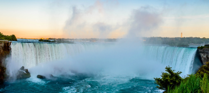 Niagara Falls on the border of USA and Canada at sunset