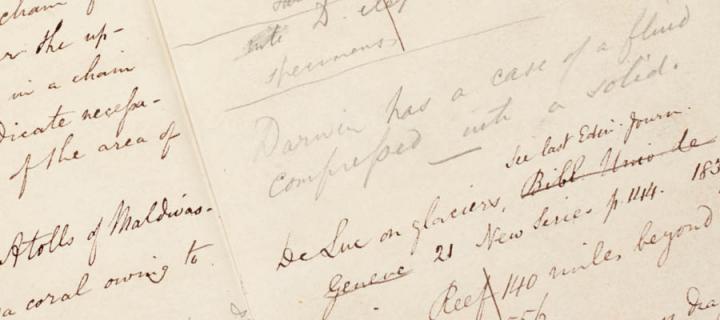 Scan of a page in Lyell's notebook mentioning Darwin