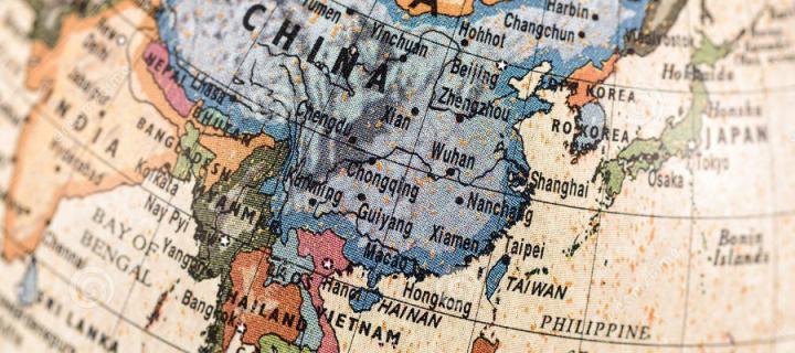 Globe focused on East Asia