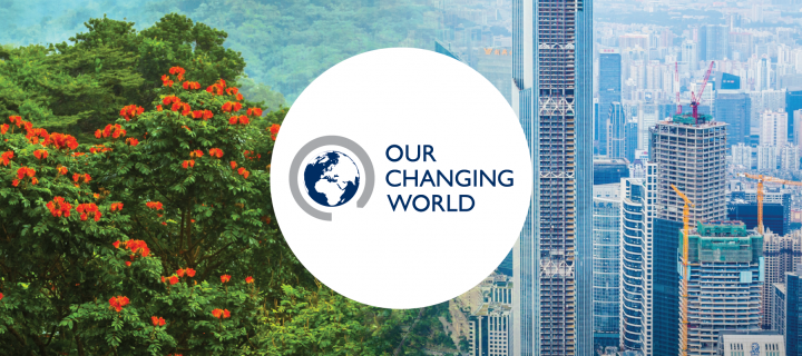 Our Changing World logo - nature merging into megacity