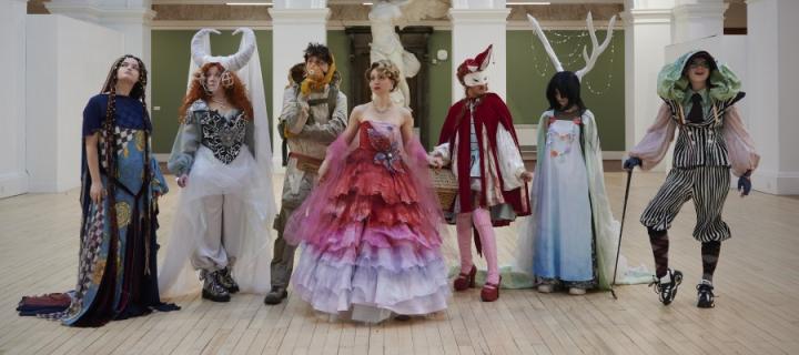 A group photo of models dressed in students' designs for the 2024 Performance Costume show