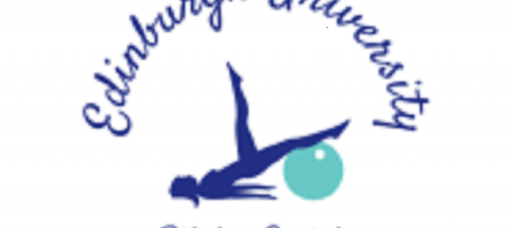 Edinburgh University Pilates society logo: an image of a persons silhouette balancing using a ball