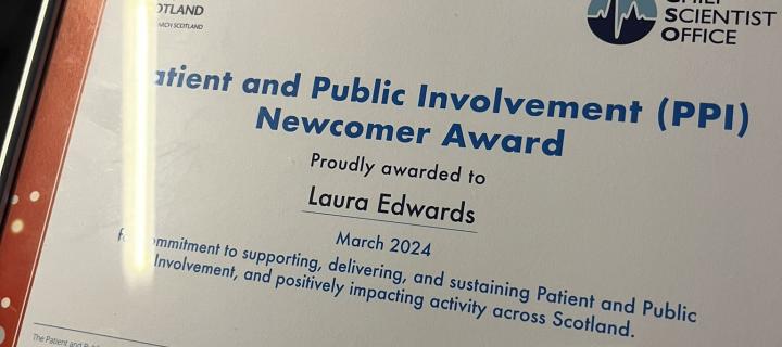 Laura Edwards PPI Newcomer Award certificate