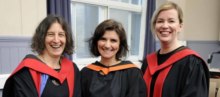Dr Ruth McQuillan, Dr Rose Geddes and Dr Neneh Rowa-Dewar in graduation gowns