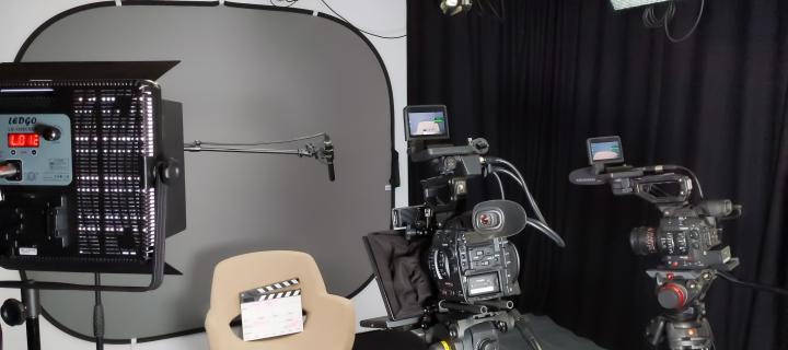 A studio set up for filming.