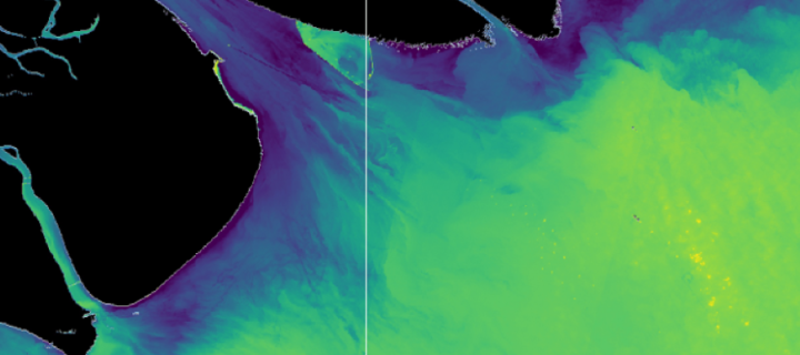 Image of remote sensing analysis of the ocean.