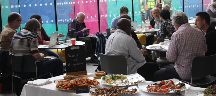Photograph of attendees at Repository Fringe during the lunch break