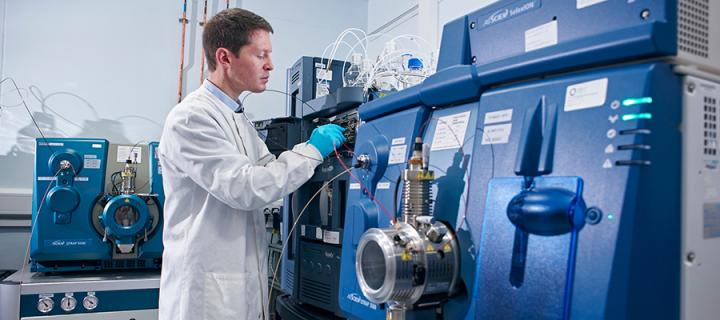 A researcher in the Mass Spectrometry lab