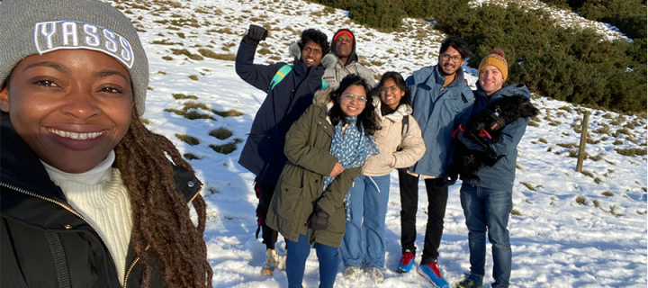 A group of students in the scholars network outdoors in the snow