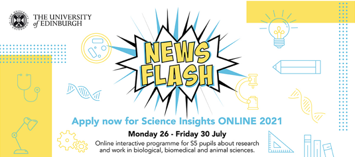 Science Insights banner that says 'News Flash' followed by programme details available in body text