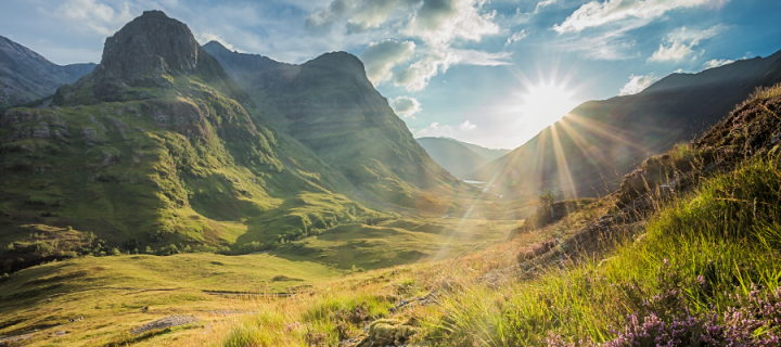 Valley view below the mountains of glencoe