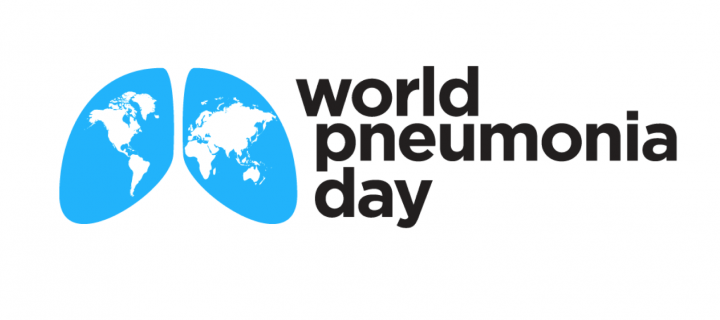 A globe in the shape of a pair of lungs, and the text "World Pneumonia Day"