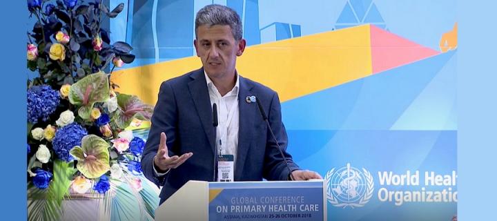 Sebastian Moines speaking at Global Primary Health Care Conference 2018