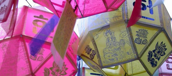 South Korean pink and yellow lanterns