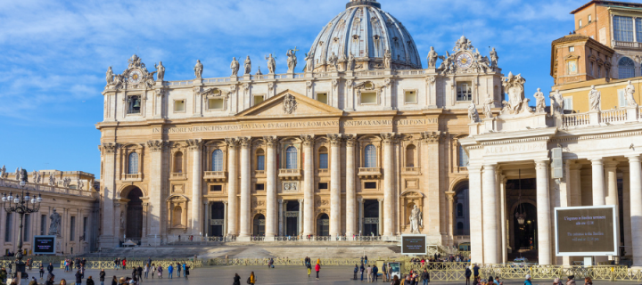 St. Peter's Basilica facade in Rome, Italy