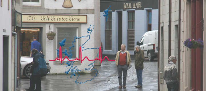 Viking Genes Logo overlaying Stromness Background