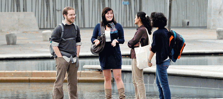 Photo of students talking outside Scottish Parliament