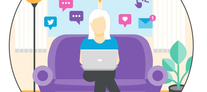 Infographic - woman on sofa with social media symbols