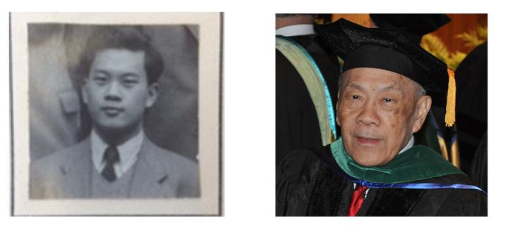 Two images of Thomas King, side by side - student days and reunion