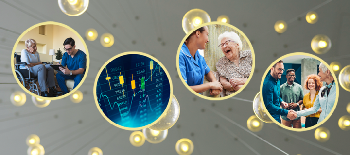 Light bulbs with photographs showing collaboration, health care professionals and data