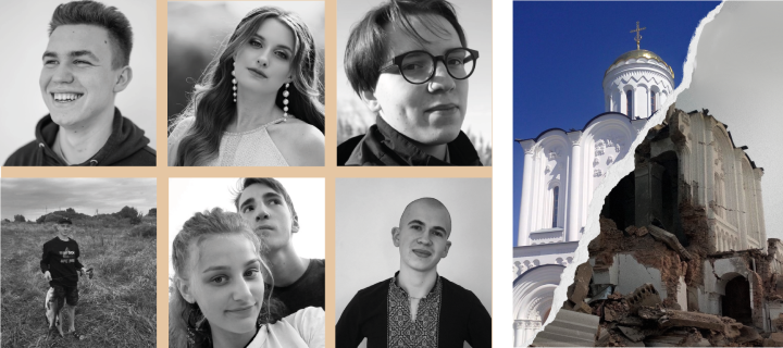 black and white images of Ukrainian students who have tragically lost their lives during the war