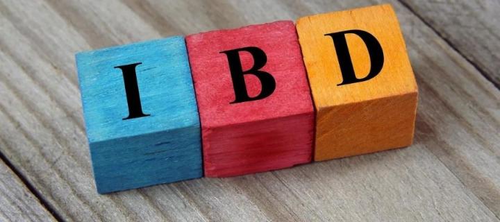 Three colourful children's blocks with letters on them, spelling IBD