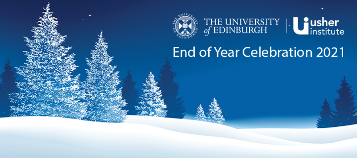 Wintery scene advertising the usher end of year event