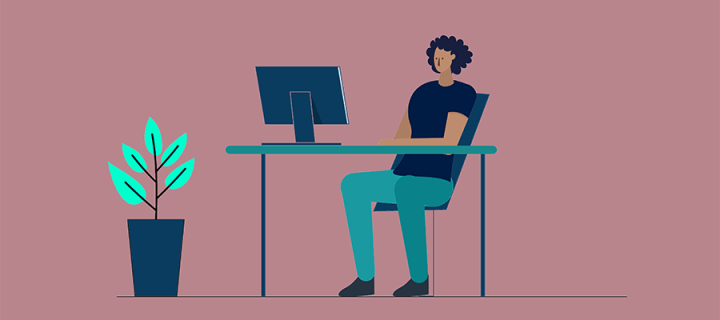 An illustration of a student on a computer