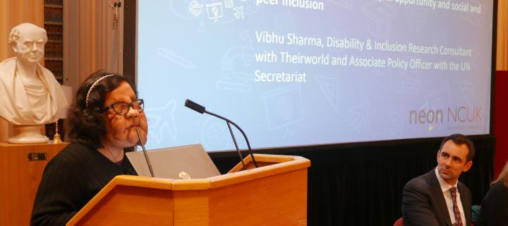 Vibhu Sharma speaking at the Global Widening Access to Higher Education Summit with Justin van Fleet (CEO, Theirworld) Nov 2019
