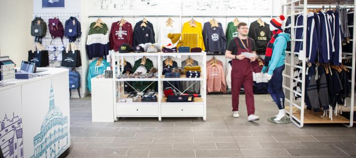 University merchandise in the Visitor Centre.