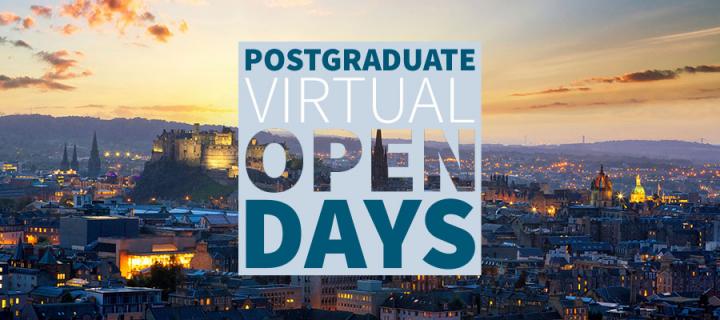 Postgraduate Virtual Open Days - skyline of city of Edinburgh at dusk