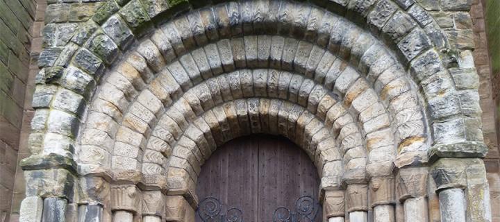 The arch of the west door of Dunfermline Abbey.