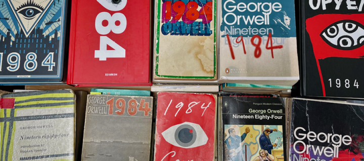 Various copies of George Orwell’s novel 1984