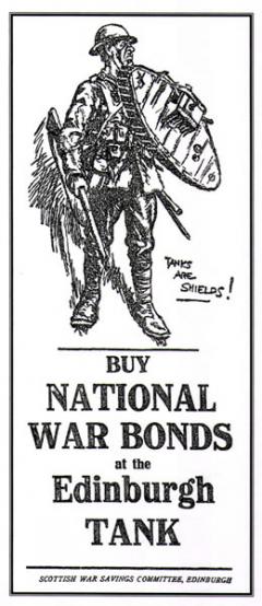 Fund raising poster to encourage the public to buy war bonds and raise money to manufacture tanks.