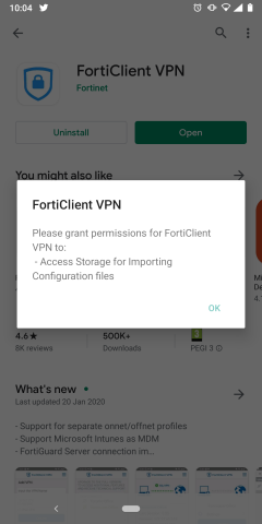 FortiClient VPN permission Notification