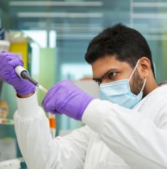 Scientist pipetting in the laboratory