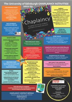 a poster showing all the events the chaplaincy is putting on.