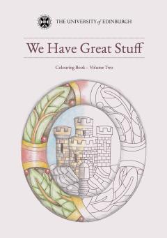 'We have great stuff' front cover featuring an illustration of a castle being coloured in with pencils