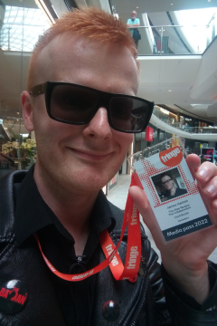 James with his press pass at the Fringe Festival