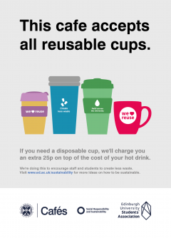 Poster explaining that cafes accept all reusable cups