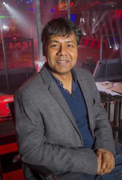 Professor Sethu Vijayakumar in the Robot Wars arena, photo by Mentorn Scotland