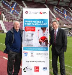 Jim Jefferies (left) & Professor David Newby (right) at Tynecastle stadium