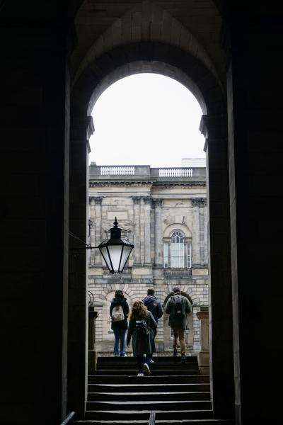 Taken in the shadows of the Old College, students bring light to a grey Edinburgh day.