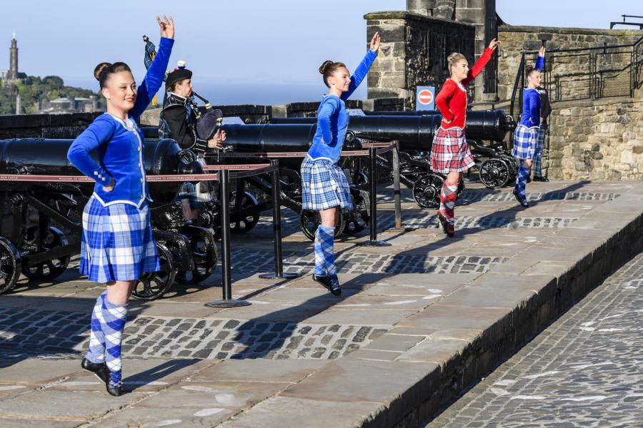 Highland dancers entertain on the castle ramparts